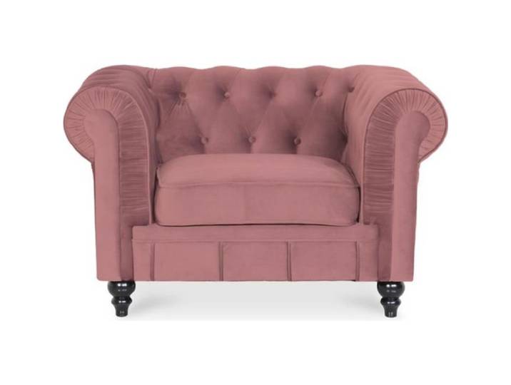 Fauteuil Chesterfield velours Altesse Vieux Rose