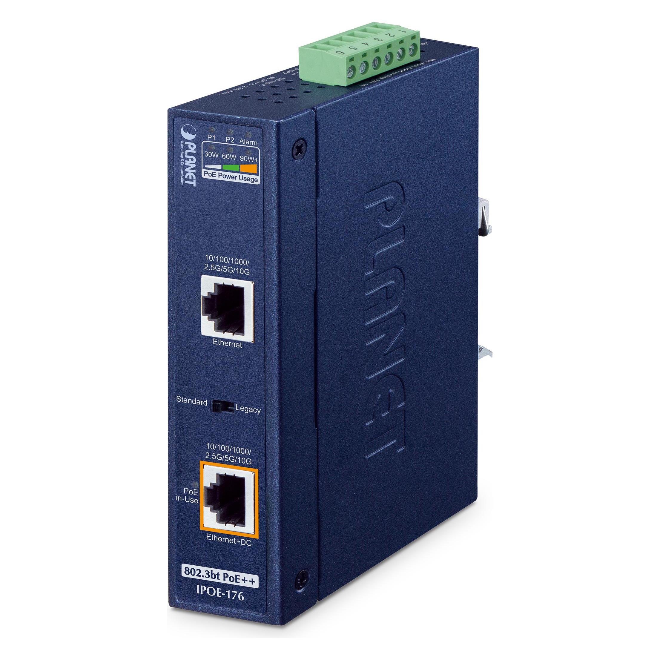Planet Single-Port 10Gbps 802.3bt PoE+ + Injector, 95 Watts (802.3bt (PoE++), 95 W) (IPOE-176)