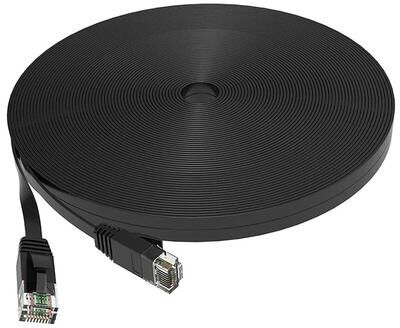Uplift Essentials Cat 6 Ethernet Cable Flat High Speed LAN Patch Cord For Router And Network Devices black 30m