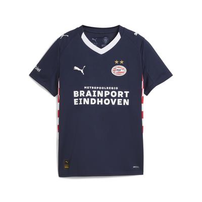 Trainingsshirt PUMA "PSV Eindhoven 25/26 Auswärtstrikot Jugendliche", Kinder, Gr. 140, weiß (navy weiß blau), Obermaterial: 100% Polyester. Rippe: 100% Polyester, bedruckt, regular fit, V-Ausschnitt, Shirts