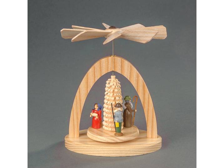Weihnachtspyramide ALBIN PREISSLER Wärmespiel Christi Geburt, Handwerkskunst aus dem Erzgebirge , beige (natur), B:11cm H:13cm T:7cm, Massivholz, Weihnachtspyramiden, Weihnachtspyramide, Weihnachtsdeko aus Holz