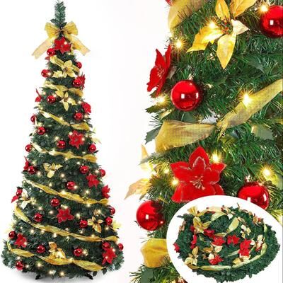 Discount Dollar Deals Foldable Pre Decorated Christmas Tree, Pop Up Festive Portable Christmas Tree, Decoration Home Decor b 1.2m