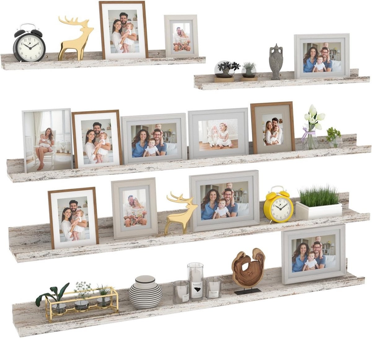 Houten Wandplanken Set van 5 - Decoratieve Wandplanken voor Woonkamer, Keuken, Badkamer en Hal