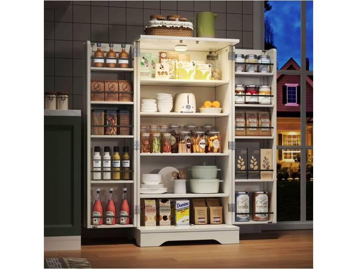 Meuble de cuisine VIVRYN 120 x 60 x 40 cm éclairage LED à détecteur de mouvement 2 portes étagères réglables blanc
