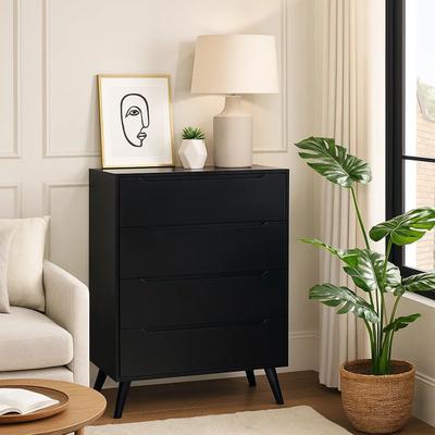 Benzara 4- Drawer Wooden Chest With Round Tapered Legs, Black