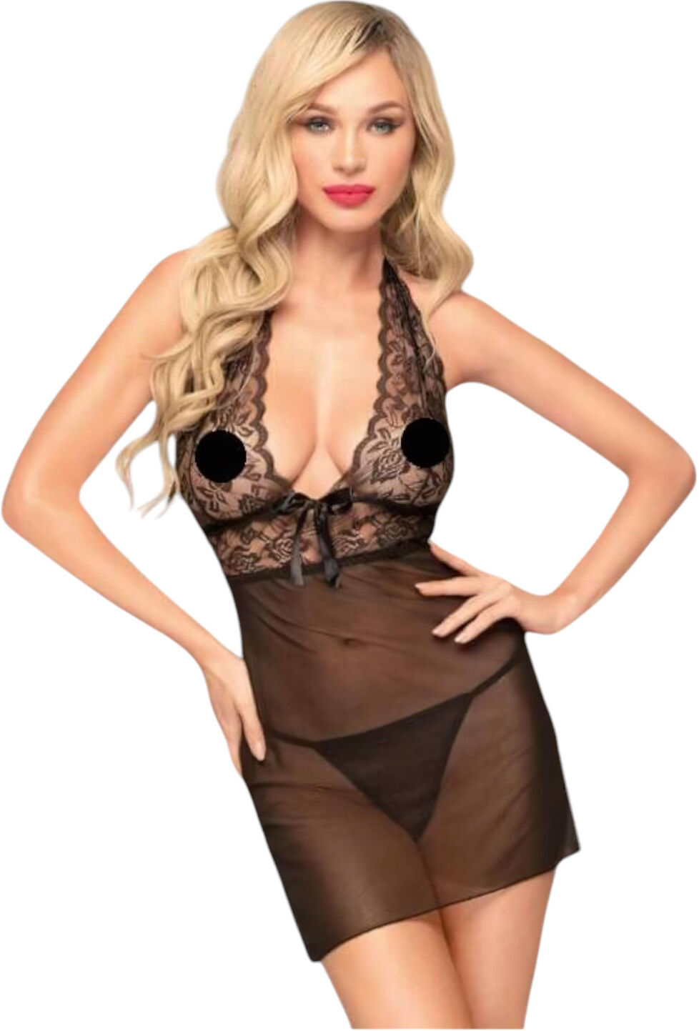 Penthouse Sweet & Spicy - Halter Lace Set (Black) - M/L