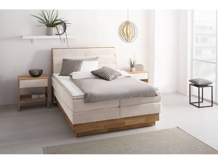 Boxspringbett, Polyester, Beige, 164×216 cm, LED-Beleuchtung, Mit Stauraum, Modern-Klassisch, OTTO Products