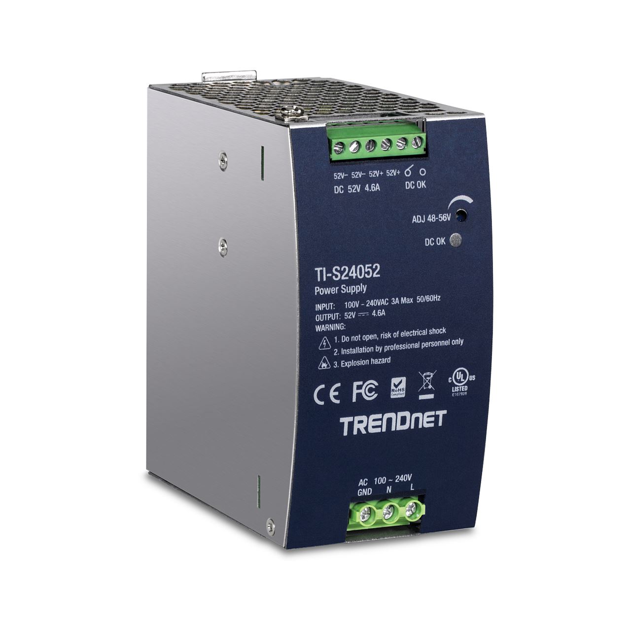 240 Watt TrendNet DIN-Rail Power Supply 52V DC,4.61A, AC to DC