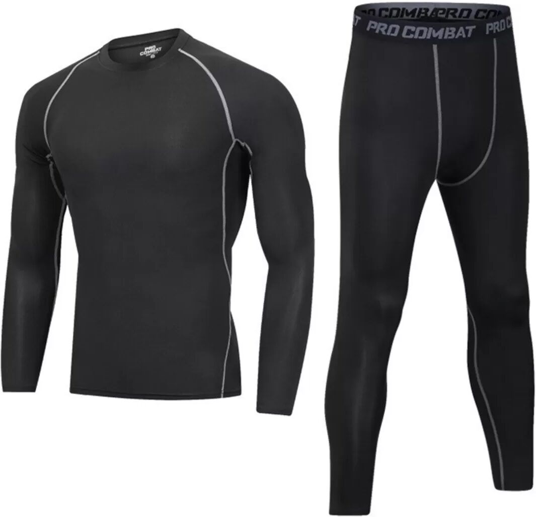 INF Thermo-Unterwäsche Set für Herren - Elite Grau Zweiteilig (Langarm + Hose mit grauer Linie) M