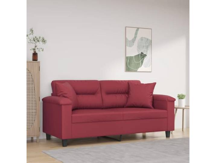 HEFZGDB 2-Sitzer Sofa 140 cm Weinrot Kunstleder Modernes Design mit Zierkissen Langlebiges Material Robustes Metallgestell Bequeme Polsterung Schmutzabweisende Oberfläche Luxuriöses
