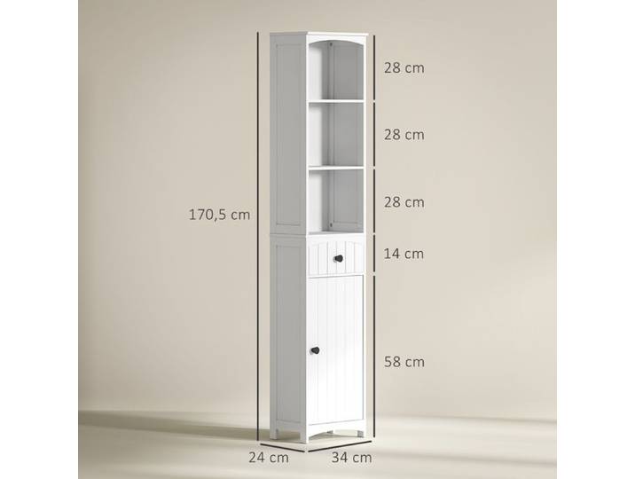 Armoire de salle de bains Armoire haute avec 3 étagères 1 tiroir Armoire de salle de bains Étagère de salle de bains Meuble de sa