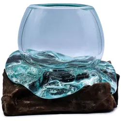 Molten Glass Mini Goldfish Bowl on Wood 20cm