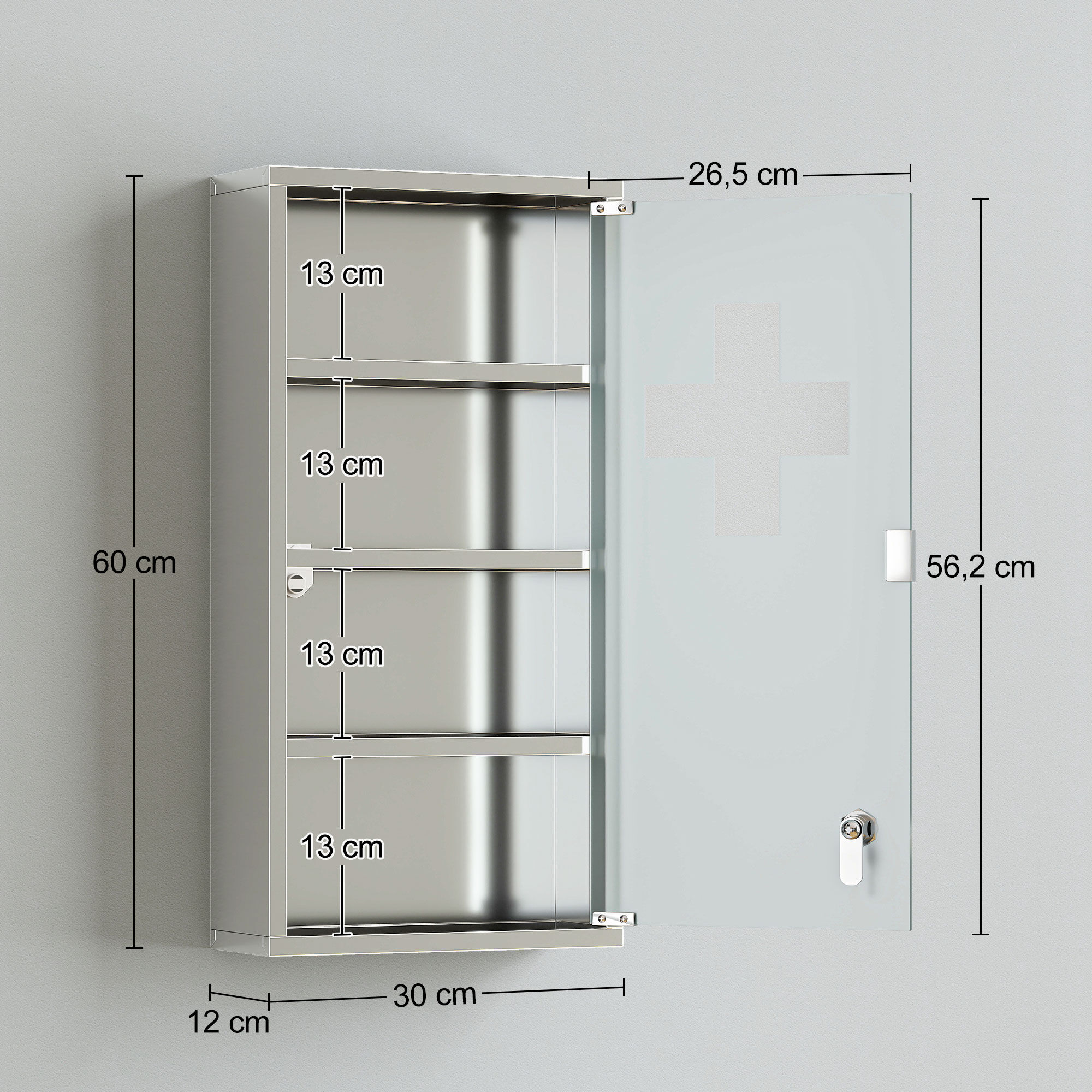 Altro Armadietto Medicinale Cassetta Porta Medicina A Quattro Ripiani In Acciaio Inox 30 X 12 X 60cm