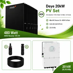 PV  Komplettset  20,16  kWp  -  42x  AIKO  480W  Full  Black  -  Deye  20  kW  Hybrid  Wechselrichter  -  ohne  Speicher