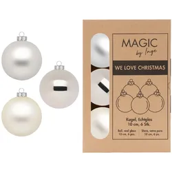 6 Weihnachtskugeln 10cm Glas Christbaumkugeln Weihnachtsbaumkugeln creme silber