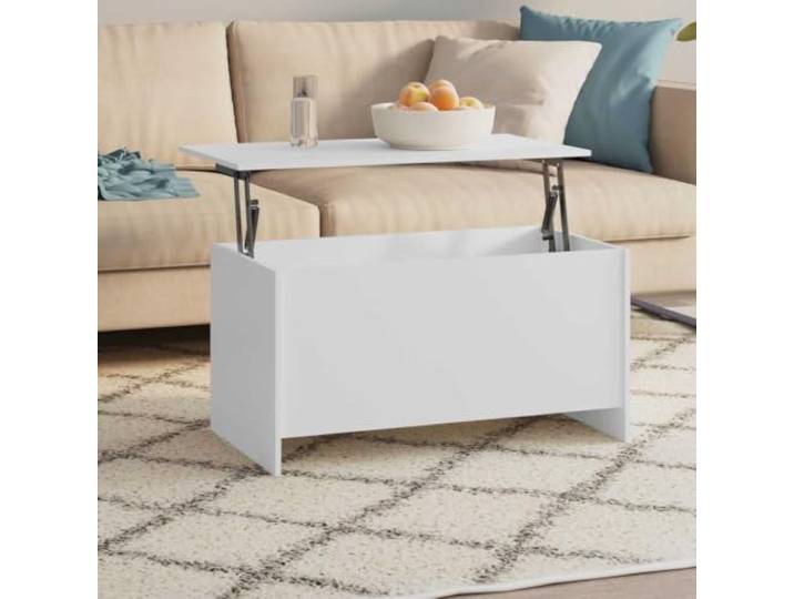 TEKGHUT Weißer Couchtisch mit Stauraum Holzwerkstoff 102x55,5x52,5 cm Höhenverstellbar, verstecktes Fach, pflegeleichte Oberfläche, stabil, modernes Design