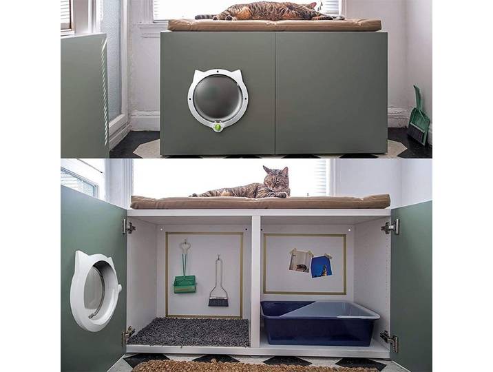 [YA] Porte pour chat, porte pour chat mignonne, porte pour chat magnétique, 4 modes de verrouillage, porte pour chat automatique en plastique pour portes intérieures et extérieures