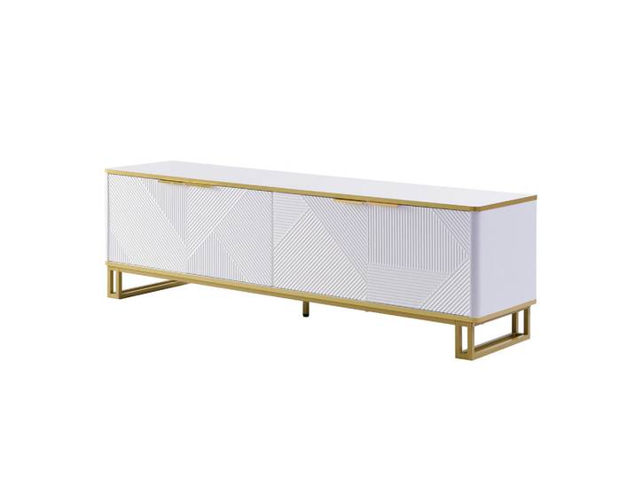 ComfortXL Lowboard De-40244 mit geometrischer Prägung Weiß, 160x48x37.5 cm, Wohnzimmer, TV Möbel, Lowboards, Lowboards stehend
