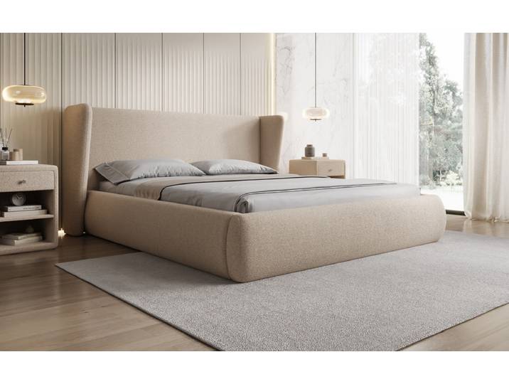 Designer Polsterbett Rosalie in Teddy Bouclé mit Stauraum - 160x200 - Grün - Luxusbetten24