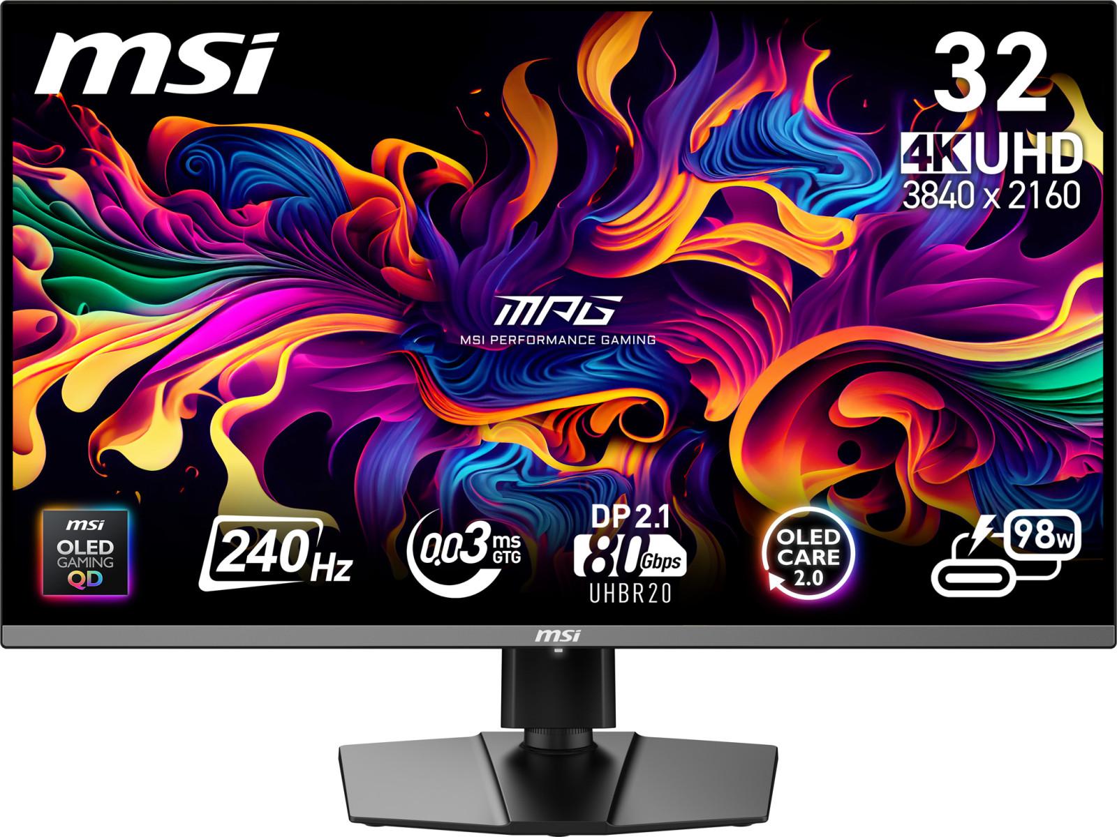 MSI MPG 322URX QD-OLED, 80 cm (31.5"), 3840 x 2160 Pixel, 4K Ultra HD, QD-OLED, 0,03 ms, Schwarz