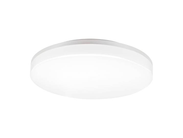Plafonnier rond à LED blanches adapté à un usage extérieur.