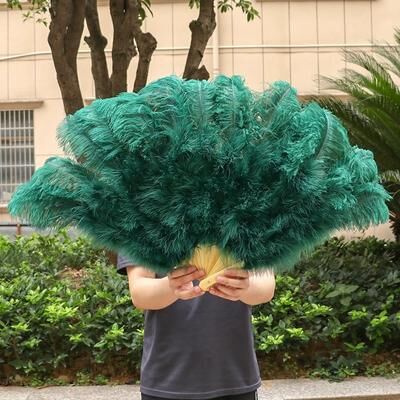 Uplifted Finds Grand Ostrich Feather Folding Fan   Professional Stage & Carnival Dance Fan drake Green 100 Cm 2 Pcs