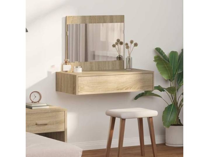 Schminktisch Braun 83x40x70cm Holzwerkstoff mit Spiegel und Schubladen Matte Oberfläche, rechteckige Form, viel Stauraum, gleitende Schubladen, modernes Design