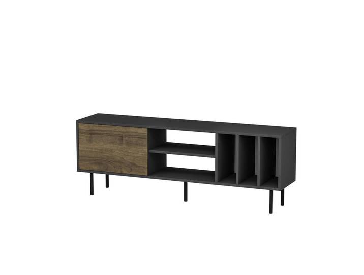 Lowboard, Anthrazit & Walnuss, 160x57x35 cm, Holzwerkstoff, Modern, Livetastic