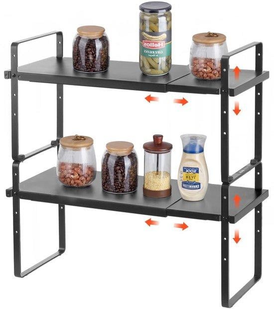 VEVOR Keukenkast Plank Opbergrek Organizer Zwart, Verstelbaar en Stapelbaar, Breedte: 16-65 cm