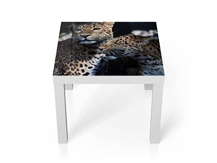 DEQORI Glastisch weiß klein 55x55 cm Motiv Seltenes Leopardenpaar ausgefallener Beistelltisch aus Glas Hochglanz Couchtisch fürs Wohnzimmer moderner Couch Tisch mit Design