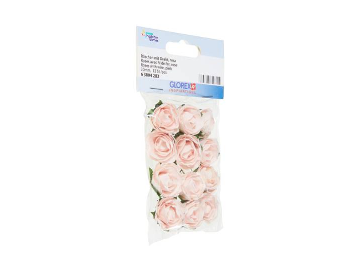 Glorex Röschen mit Draht Rosa 3 cm 12 Stück