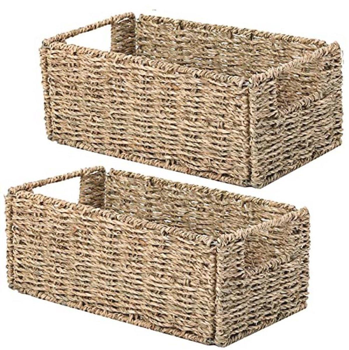 Set van 2 handgeweven wicker opbergmanden met handvatten voor badkamer en keuken