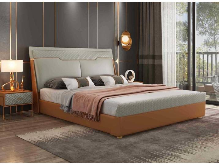 JVmoebel Bett Braunes Kunstleder-Ehebett im Hotelstil mit eleganter Farbgestaltung (1-tlg), Made in Europa