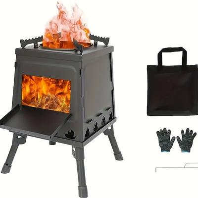 1 stück holz grill camp herd picknick im freien grill reise tragbare gusseisen holz herd schwarz