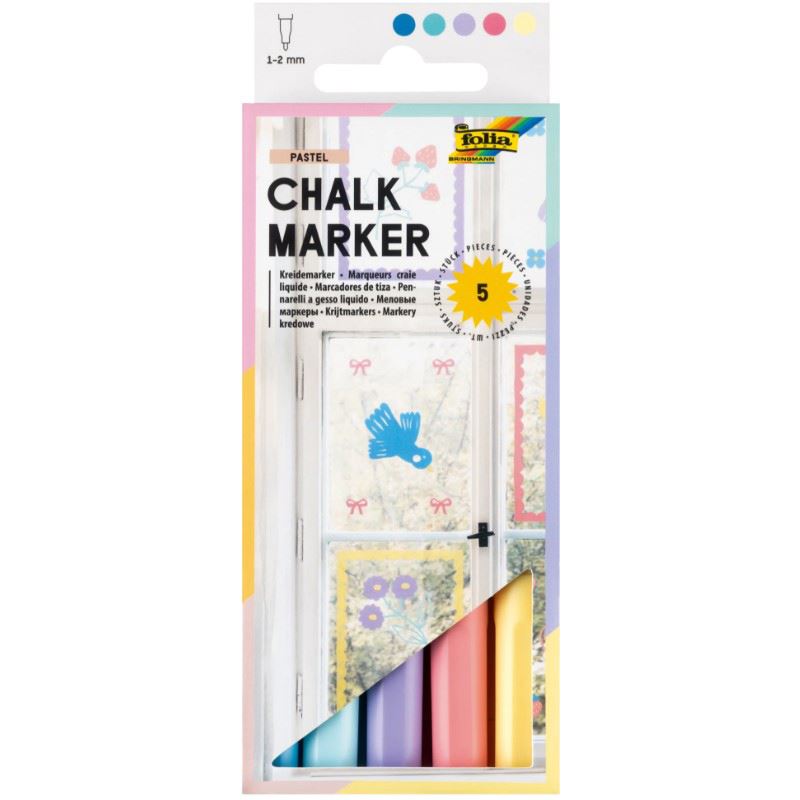 folia PASTEL Kreidemarker farbsortiert 1,0 - 2,0 mm, 5 St.