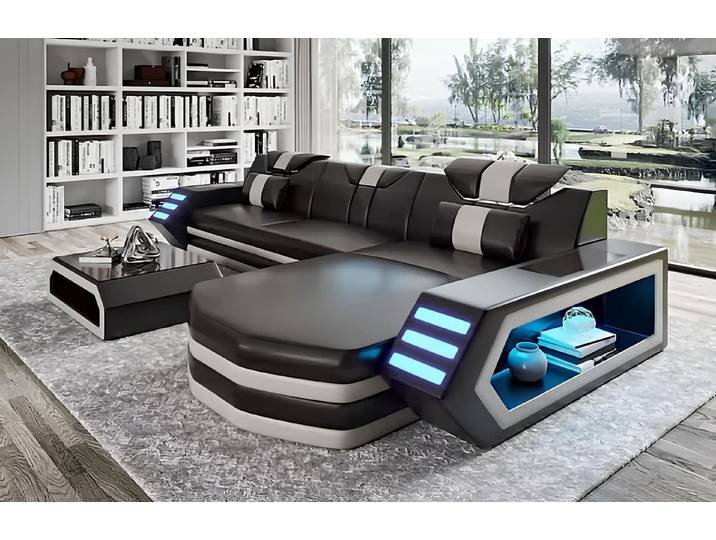 Xlmoebel Ecksofa L-Form Ecksofa aus Leder mit passendem Tisch in modernem Design, Ecksofa mit Tisch, Hergestellt in Europa