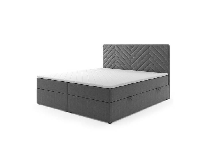 M-Punkt24 Boxspringbett Boxspringbett mit Bettkasten Manila H3 Grau Schwarz (Grau, Liegefläche 180 x 200 cm), inkl. Bettkasten und Topper