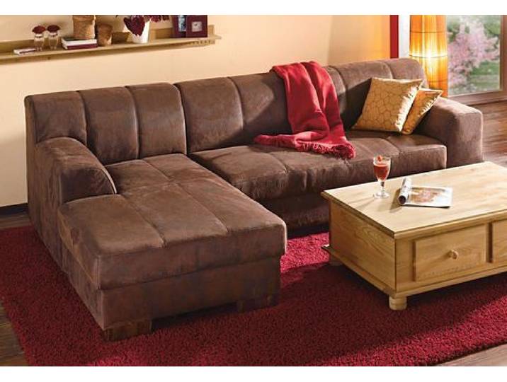 Ecksofa HOME AFFAIRE Falk klare Linien, elegant und zeitlos, L-Form , braun (mocca), B:262cm H:77cm T:159cm, Sofas, Ecksofa, mit Federkern und wahlweise mit Bettfunktion