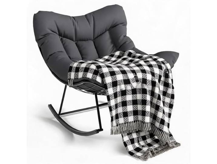 Schaukelstuhl XXL Ergonomischer Für Den AußenbereichRattan Metallrahmen Schnell Trocknendes Kissen, Tiefer Sitz, Terrasse, Veranda Oder Schlafzimmer