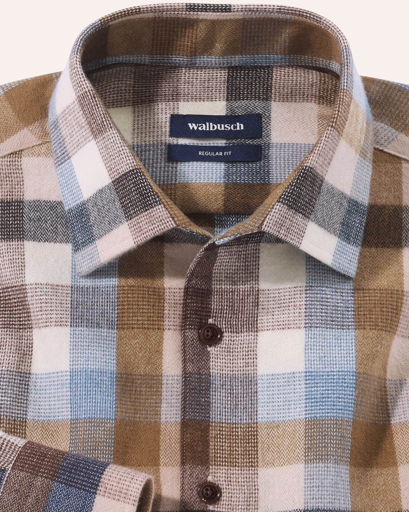 Walbusch Hemd aus portugiesischem Flanell, Regular Fit#noch offen: Größenlauf, Farbe Beige, 38, hochwertiger Flanell reine Baumwolle Herren