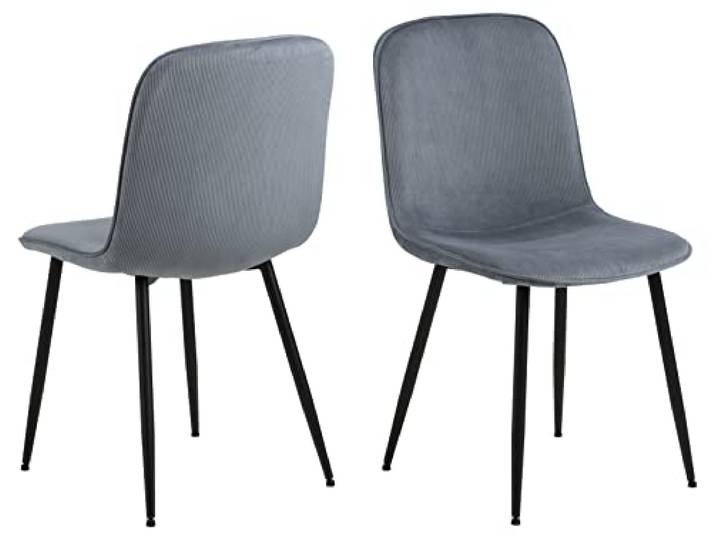 AC Design Furniture Dagmar Cord-Esszimmerstuhl mit Rückenlehne 4er Set, Gepolsterter Esszimmerstuhl, Minimalistische Küchenstühle, Grauer Stoff, Schwarze Metallbeine, Flur, Büro