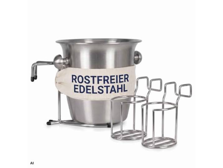 MR. DEKO Strandkorb Zubehör-Set 2X Becherhalter und Champagnerkühler wetterfester Edelstahl