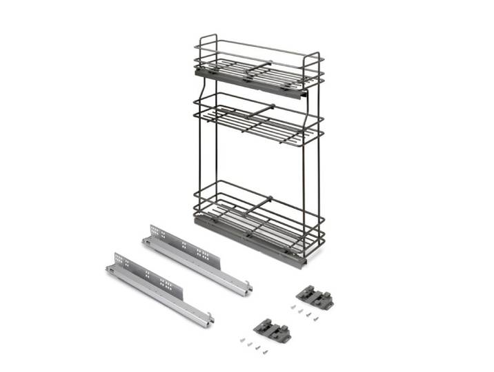 Emuca porte-bouteilles extractible TitaneMax avec fermeture à amortie gauche 3 plateaux module 200mm Acier Gris Anthracite