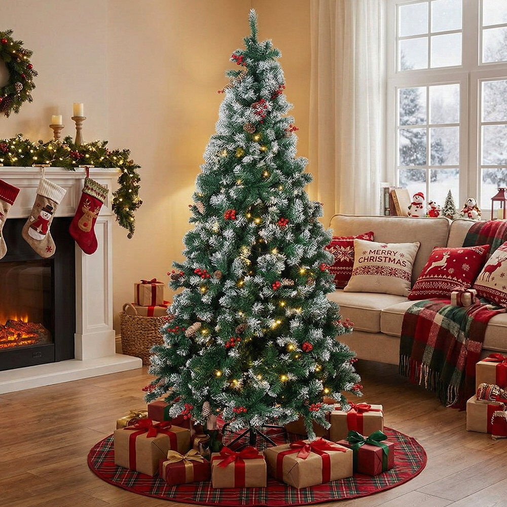 ClassicLiving Lighted Artificial Pine Christmas Tree Green 6.9' H