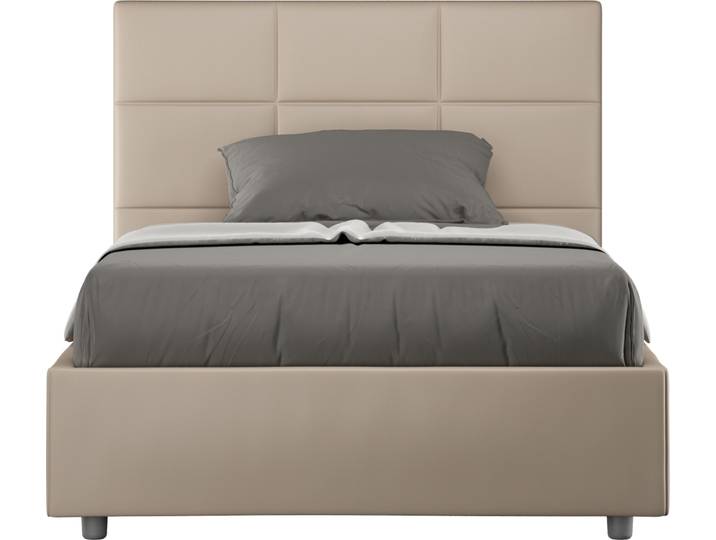 Lit Queen Size Mika Avec Conteneur Rembourré 120X190 Simili Cuir Gris Tourterelle