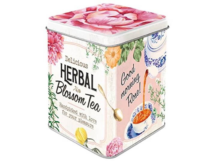 Nostalgic-Art Retro theeblik, Herbal Blossom Tea – Geschenkidee voor de keuken, Voor bewaren van losse thee en theezakjes, Vintage design, 100 g