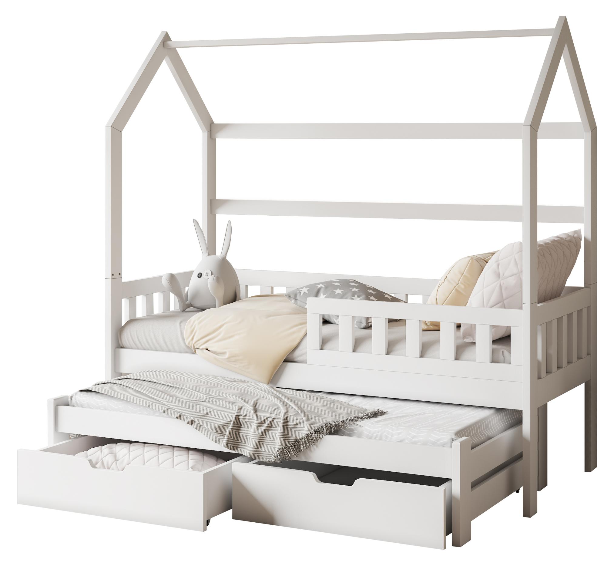 MIRJAN24 Kinderbett Tymon II 80, Kinderzimmer Bett mit Lattenrost, Holzkonstruktion (Farbe: Weiß, Größe: 80x180 cm)