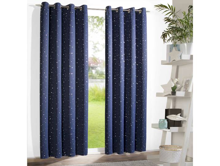 Vorhang WECKBRODT Sarin , blau (nachtblau), B:135cm H:225cm, Microfaser, Polyester, Gardinen, Vorhang, blickdicht, Thermo, wärme-,kälteisolierend, abdunkelnd, Gardine, Store