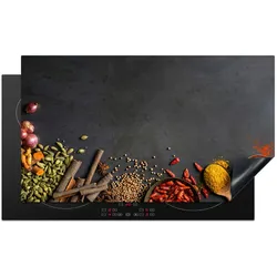HERDABDECKPLATTE Kräuter - Lebensmittel - Gewürze - Schwarz - Paprika - Zimt Glaskeramikkochfeldabdeckung 90x52 cm
