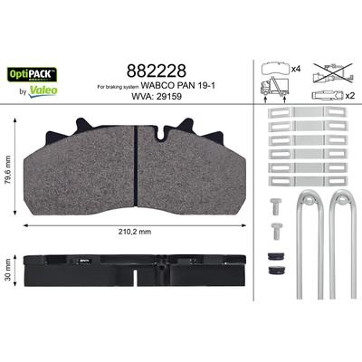 VALEO Bremsbelagsatz, Scheibenbremse OPTIPACK Hinterachse 882228 für DAF